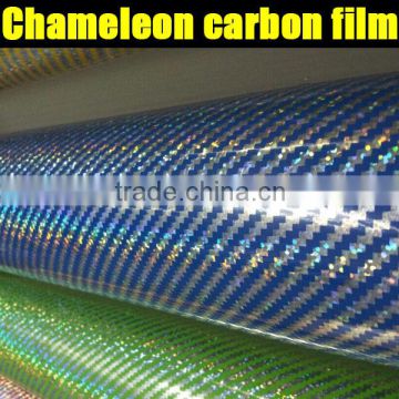 1.52*20m self-adhesive chameleon glossy carbon vinyl