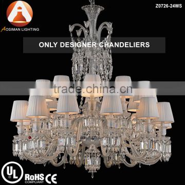 24 Light Baccarat Crystal Chandelier with White Lampshade