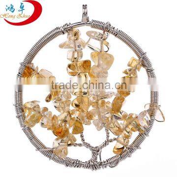 Wholesale Citrine Crystal Birthstone Tree of Life Pendant