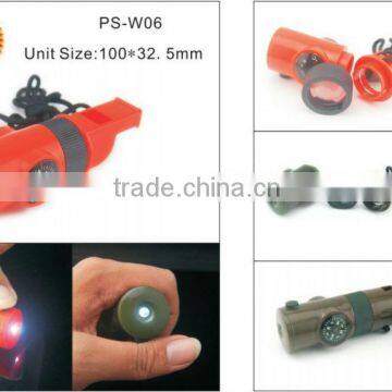 7in1 Camouflage Compass Whistle Thermometer LED Light Fire Magnifier Camping