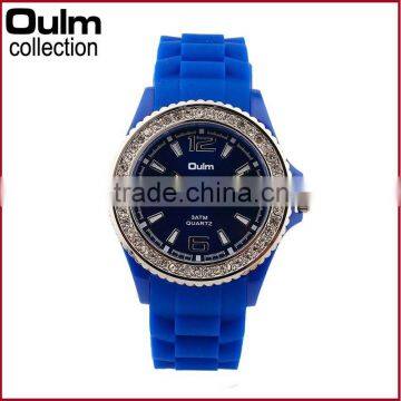 New design oulm quartz watches, diamond case watch, silicnoe blue watch for sale