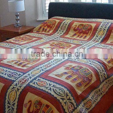 Tribal Ethnic Elephant Patchwork Applique Bedcover