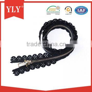 Fancy lace tape metal close end zipper