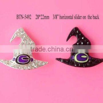 Stock Halloween 28*22mm witch hat rhinestone button with slider(BTN-5492)