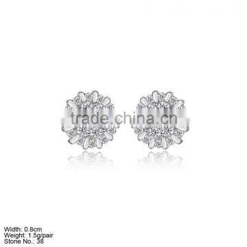 GZA2-027 Daily Wear Earrings 925 Silver with Clear CZ Stones Flower CZ Stones Stud Earring