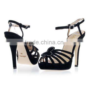 New fashion design sandals for women black suede stripe high heels