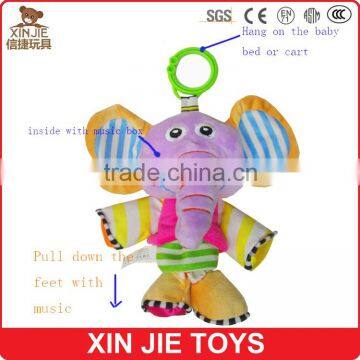 custom elephant type hanging musical plush baby toy