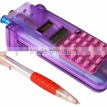 hot sale promotional gift 8 digits solar calculator with 3pcs ballpen for kids