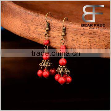 Classic Handmade lantern Drop earrings for women antique brass and red color