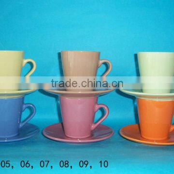 Solid color glazed coffee cup and saucer