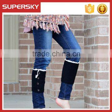 A-232 women button boot cuffs with lace ruffle button boot socks cuffs knit boot cuffs with button and lace