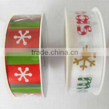 HOT SALE! Snowflake Personalized Printing Woven Fabric Satin Ribbon