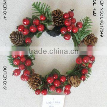 Christmas candle ring berry with pine cone holly leaf assorted for home decorations