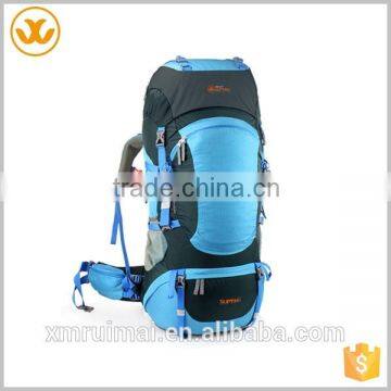 High quality fashion water resistance blue polyester large capacity hiking backpack sale