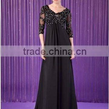 V-neck Sweep Train Chiffon Tulle Evening Dress With Lace Beading party dress