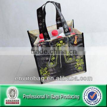 100% Recycled Fabric pp woven 6-bottle wine tote