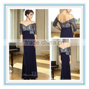 Fashion Off Shoulder Empire Waist Elegant Long Sleeve Evening Dresses(EVFA-1119)