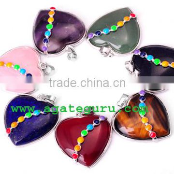 wholesale Natural Seven Chakra Reiki Set Heart Pendant : Handmade Chakra Sets : Wholesaler Manufacturer