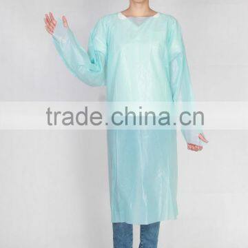 Disposable plastic CPE Chlorinated Polyethylene isolation gown with thumb loop