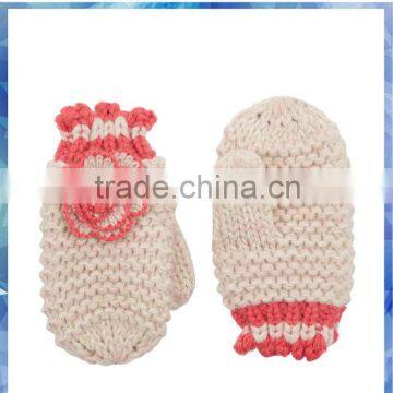 100% acrylic pink picot trim flower baby knitted gloves mitten