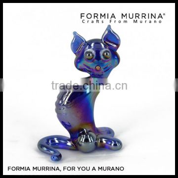 Handblown Murano Glassware Handmade Blue Glass Cat Figruines