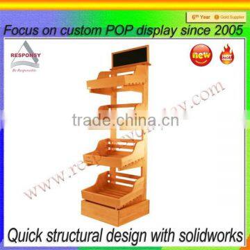 nature wood material meat display stand used in supermarket