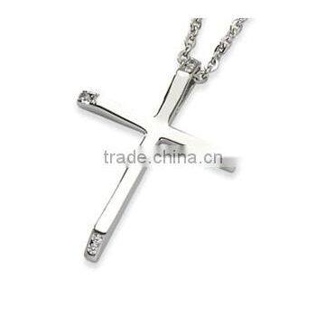 Stainless Steel Pendant - cross pendant with rhinestone tips and Gems on the edge