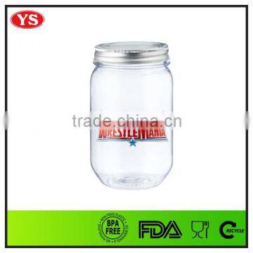 720 ml Single wall translucent mason jar plastic with metal lid