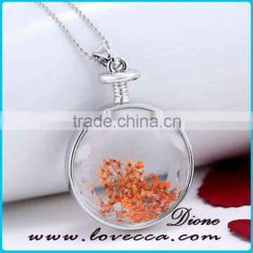 Silver Color Plating Glass Dried Flower Necklace photo-2