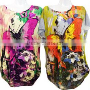 Wholesale Tie Dye Printed Shirts Cheap Summer Short Sleeve Rhinestone Front