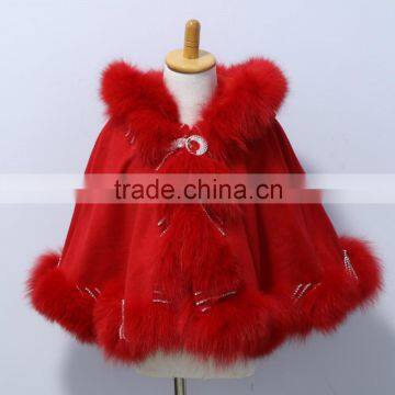 wholesale genuine cashmere cape with fox fur hood trim CC001