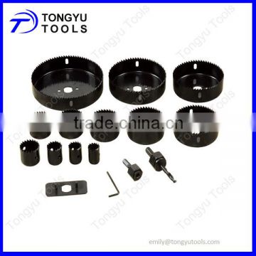 16 pc Carbon Steel Black Finish Hole Saw Kit for Wood