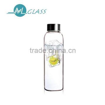 500ml single wall borosilicate water glass bottle with lid N6210