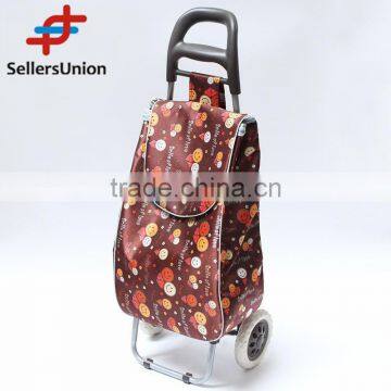 No.1 yiwu exporting commission agent wanted brown color smile printed folding shopping trolley