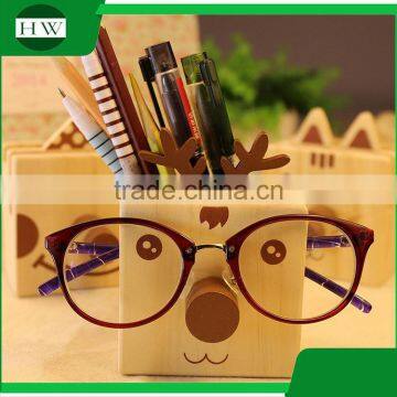 multipurpose wooden cartoon animal happy buddy glasses penholder storage pen container case box holder