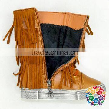 Kids Black Tassel Leather Boots Vintage White Sole photo-3