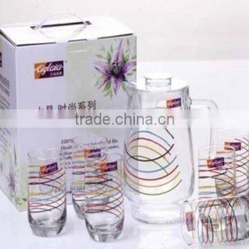 Decaled pitcher drinking glass set with glass cups