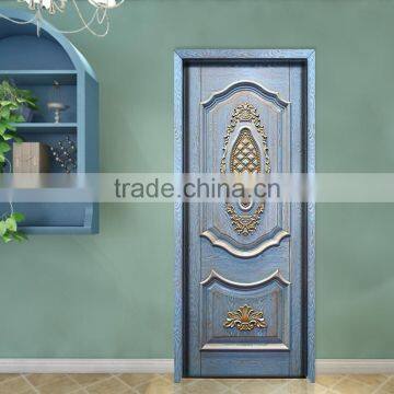 Luxury French Baroque Style Solid Wood Carved Blue Door With Golden Frame BF11-09223c photo-2