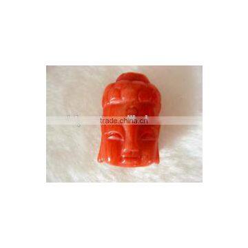 wholesale 15-25mm orange buddha head natural coral pendant