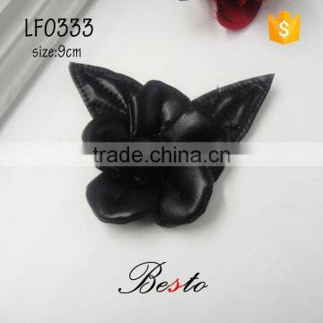 9CM black attracitive top fashion new style limited edition leather flower bow for shoes decoration