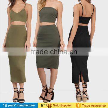 New sexy bodycon dress two pieces skirt and crop top set outfit photos for women cocktail party