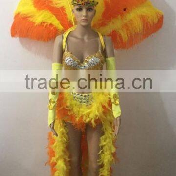 Yifusha yellow feather sexy samba show costume YW657