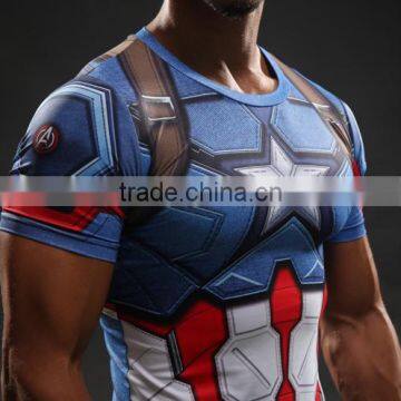 2016 New Fashion Captain America 3D Printed Iron Man Fitness Gym Compression T-shirts photo-2