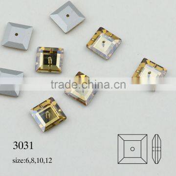 square shape flat back crystal sew on stone glass loose beads with hole for jewelry decoration