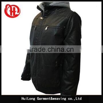 Hot Sale High Quality Washed pu Leather Fleece Hoody Men pu Jacket photo-2