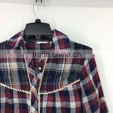 Women Garment Stock Lot High Quality Cotton Plaid Shirt photo-3