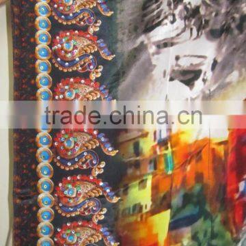 DIGITAL Print Crepe Silk Embellished Kaftan CAFTAN Tunic Poncho Blouse photo-4