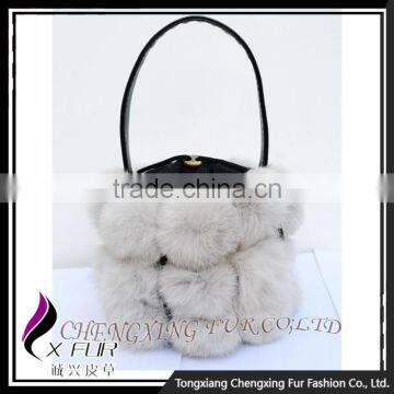 CX-H-08 High Quality Black Genuine Rabbit Fur Hand Bag Fur Pom Pom photo-4