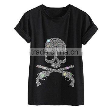 Bocaoying Women's Bling Skull Rhinestone T-Shirt Short Sleeve Summer Shirts