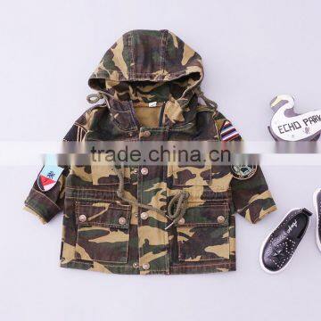 TC16018 Latest fashion army green kids coat high quality kids baby denim jacket with hood